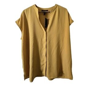 Eloquii Womens Yellow Pullover V-Neck Short Sleeve Blouse Size‎ 14 Boho
